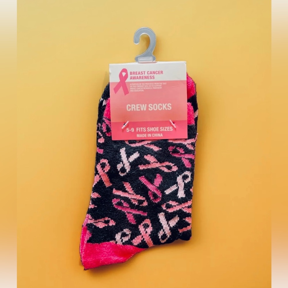 Breast Cancer Awareness Crew Socks Pink Ribbon Soft Thick Plush